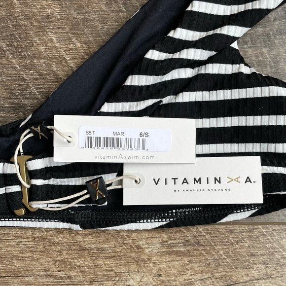 NWT Vitamin A Capri Bikini Top Black/White Stripe Small - Picture 7 of 8